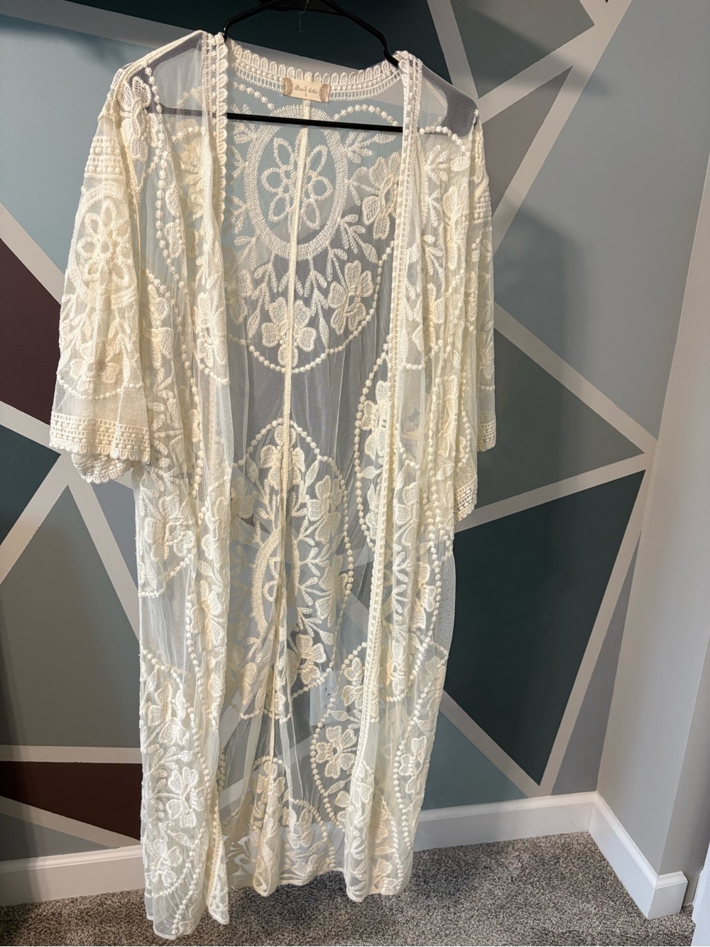 Altar'd State Cream Embroidered Sheer Duster